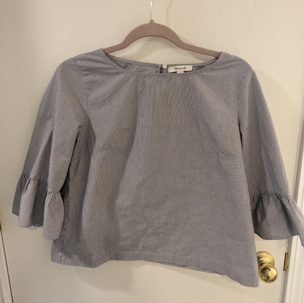 Madewell Blouse - Thin Blue Vertical Stripes - Size Small